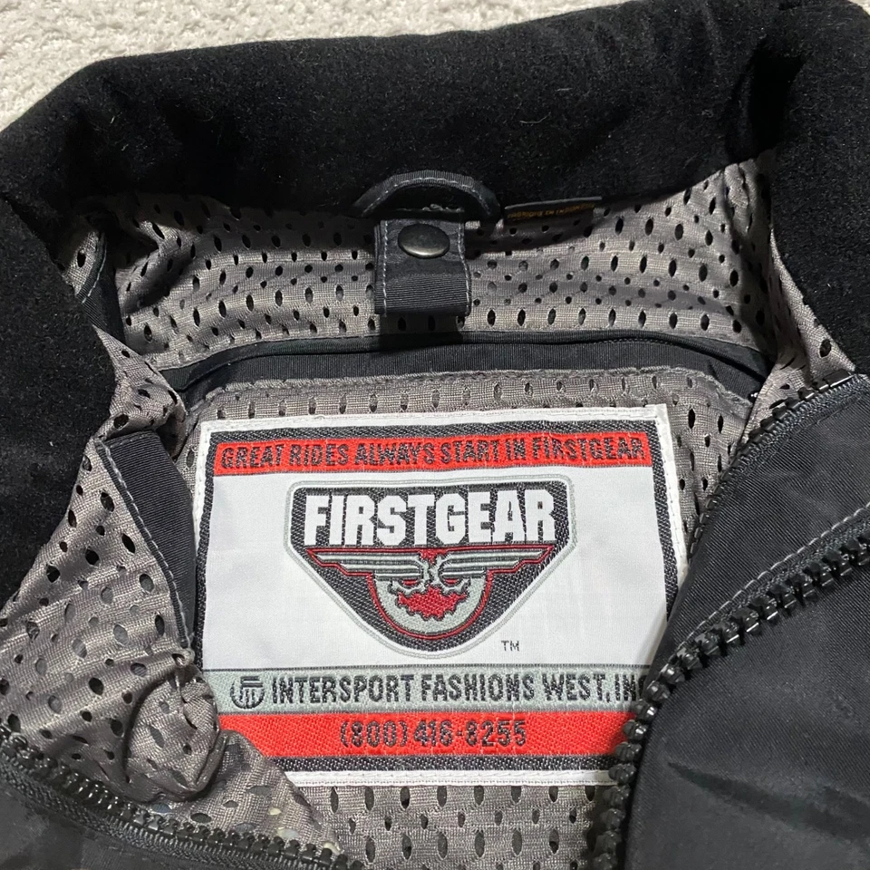 Chaqueta pequeña First Gear para hombre negra cremallera completa Kenia motocicleta acolchada motociclista Foto 3 de 4