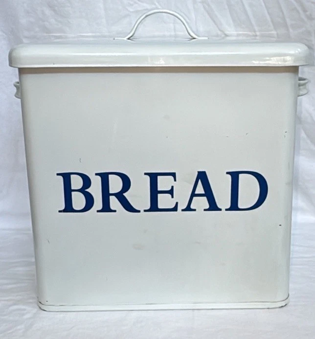 Vintage Large White Enamel Bread Box Bin Enamelware Farmhouse Cottage 12” Tall
