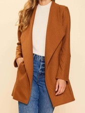 Skies Are Blue Thick Knit Fold Over Collar Cardigan Camel