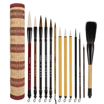 13PCS Chinese Calligraphy Brush Set, Writing Brush with Bamboo Storage Scoll,...