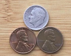 90% Silver Roosevelt Dime, BU Wheat Penny, Wheat Penny
