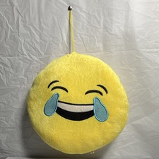 "Almohada decorativa de felpa amarilla redonda emoji lágrimas de alegría para niños 12"""