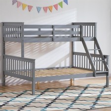 Triple Sleeper Bunk Bed Solid Wood Frame Childrens Kids Double & Single 4FT6 3FT