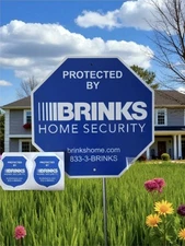 Brinks Home Security Yard Sign With Pole and Hardware. Comes with  4 stickers.!!