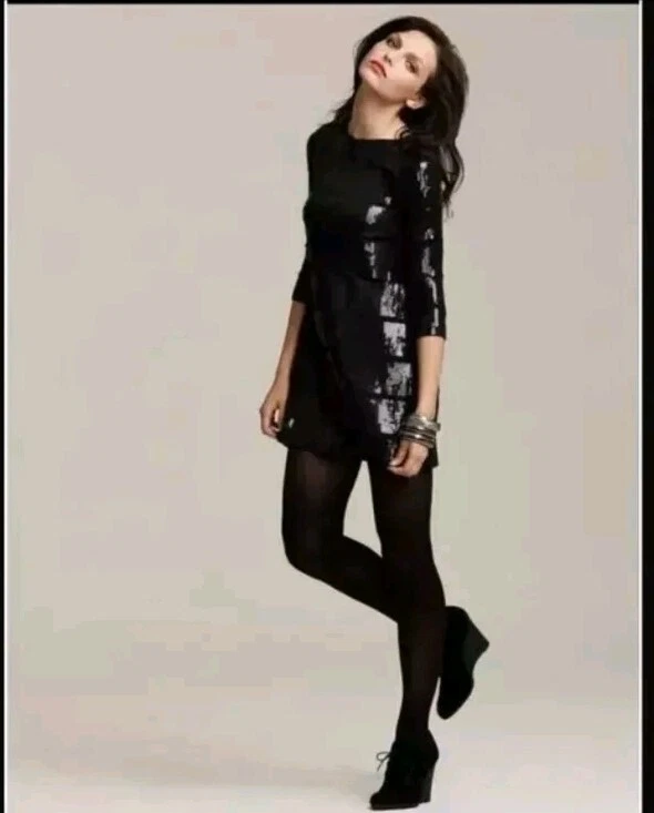 Theory Sequin 3/4 Sleeve Mini Dress Black LBD Cocktail Party Holiday NYE Small - Image 2 of 4