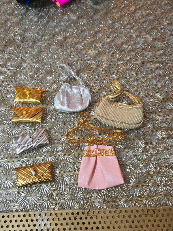 Vtg to Modern Barbie Dimpled Pebbled Gold Silver Clutch Purses Plus 3 Purses 161