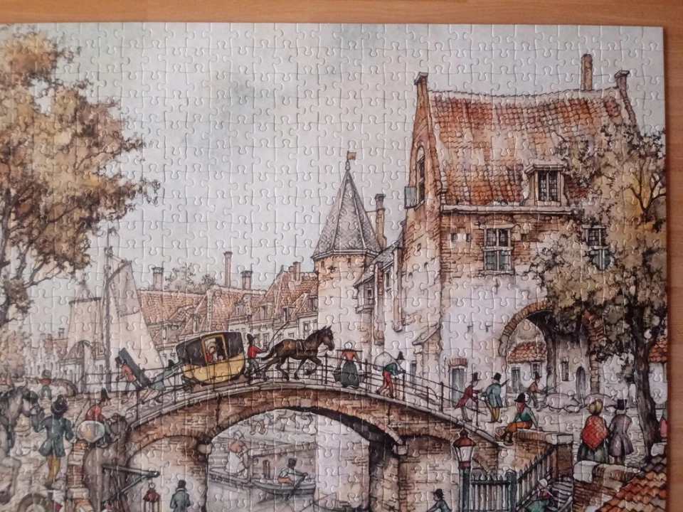 puzzle 1000pz JUMBO Anton Pieck The coach on the bridge MADE IN HOLLAND  anni 90 - Immagine 4 di 4