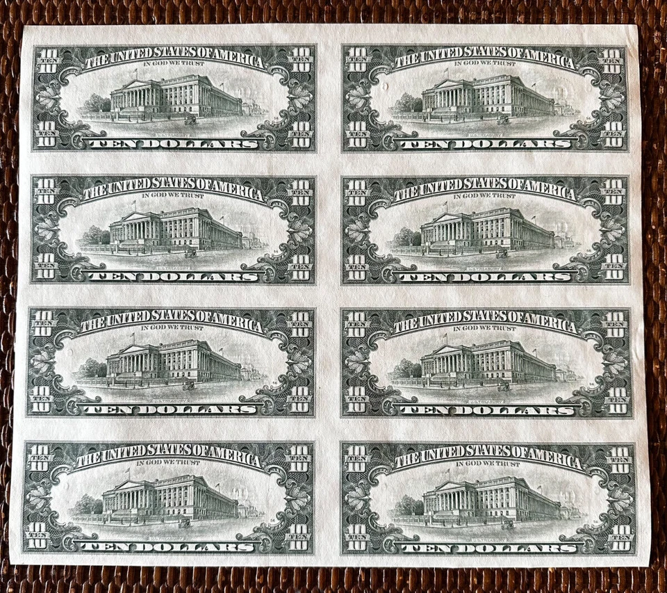 1995 $10 ATLANTA Uncut Sheet of 8 STAR ⭐️ FRNs. Crisp & UNCIRCULATED Banknotes. - Image 2 of 2