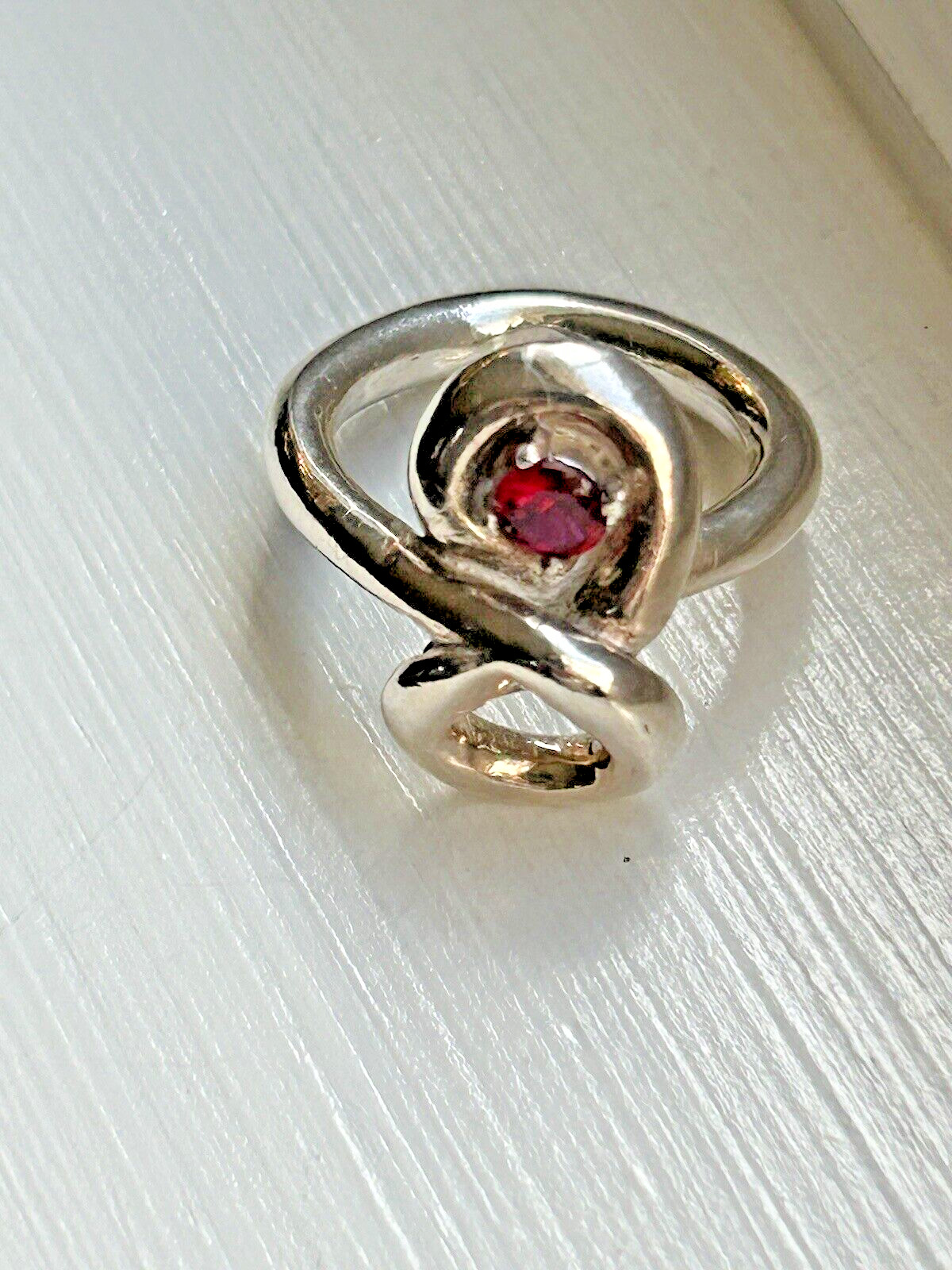 Ruby Infinity Shape Sterling Silver RING Size 4.5… - image 3