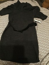 AB STUDIO LARGE  Charcoal GRAY DRESS Cowl Neck BLACK Stretch BELT 