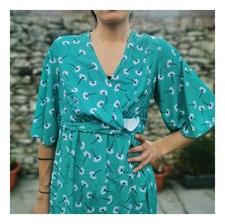 YOURS LONDON BELTED GREEN FLORAL WRAP MIDI DRESS SIZE 14