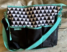 iPack baby Teal Black/White Triangle Diaper Bag Change Pad Multiple Pockets