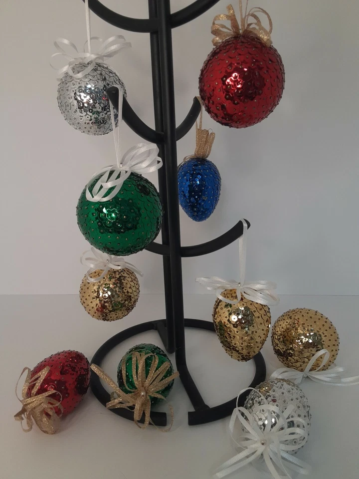 Lote 10 Bolas de Navidad Vintage Lentejuelas Hechas a Mano Coloridas 2.5" Foto 2 de 4