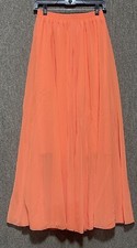 v28 Women Full/Ankle Length Elastic Pleated Maxi Chiffon Long Skirt Med Orange