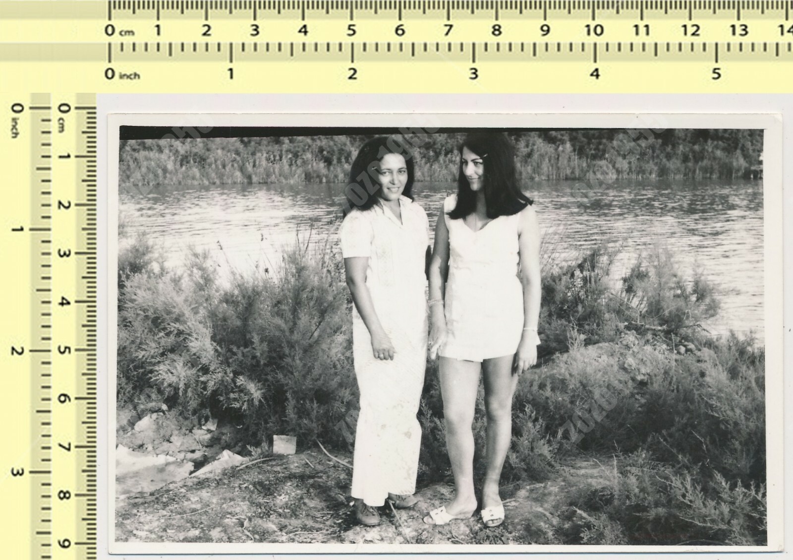 Two Women by River Ladies Females Portrait vintage photo original old snapshot