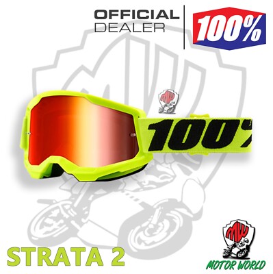 MASKE MOTOCROSS BRILLE 100% STRATA 2 Gelb Rote Spiegelglas
