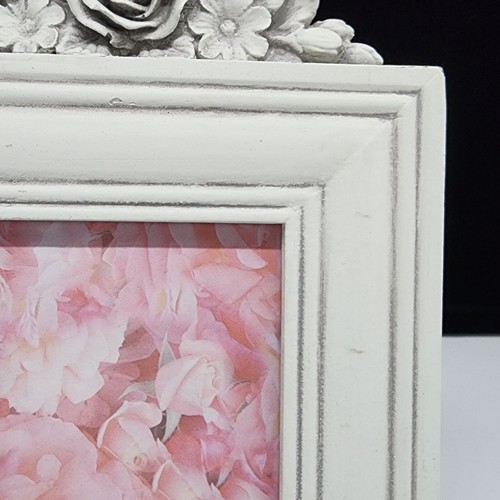 Shabby Chic White Picture Frame With Floral Top Accent 3-3/8"x5-3/8" - Picture 4 of 12