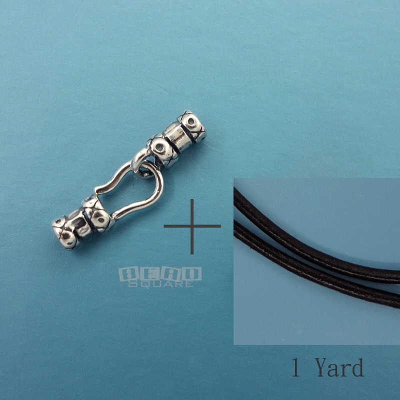 Sterling Silver Cord End Crimp Clasp, 2mm Black Genuine Leather