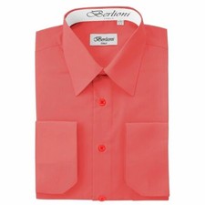 BERLIONI ITALY MEN'S DRESS SHIRT FRENCH CONVERTIBLE CUFF NEW DRESS SHIRT CORAL