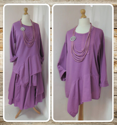 NEU MIT ETIKETT, SKURRIL, LAGENLOOK, VIOLETT, BAUMWOLLE, TUNIKA TOP von ID KLEIDUNG, Einheitsgröße PLUS