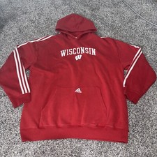 Adidas Wisconsin Badger Pullover Red Hoodie Hooded Sweatshirt Size Large