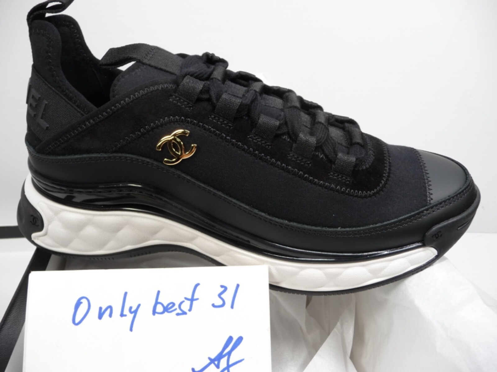 Moden Tilbagebetale bevægelse Chanel S22 G35617 black sneakers runners trainers 38.5-39.5 EUR sizes | eBay