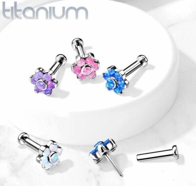 16G Titanium Threadless Push In Opal Daisy Tragus Ear Labret Conch Ring Lip Stud