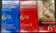 Lot 3 Maxell T-120 Blank VHS Tapes 2-6 Hour 1 Stndrd 1 High Grade 1 HGX-Gold NOS