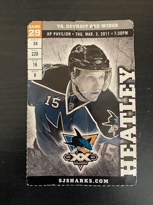 San Jose Sharks Vintage Ticket Stub 3/3/2011 Heatley Sharks vs. Red Wings