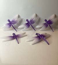 Set Of Five Purple And While Acrylic Dragonfly Ornaments