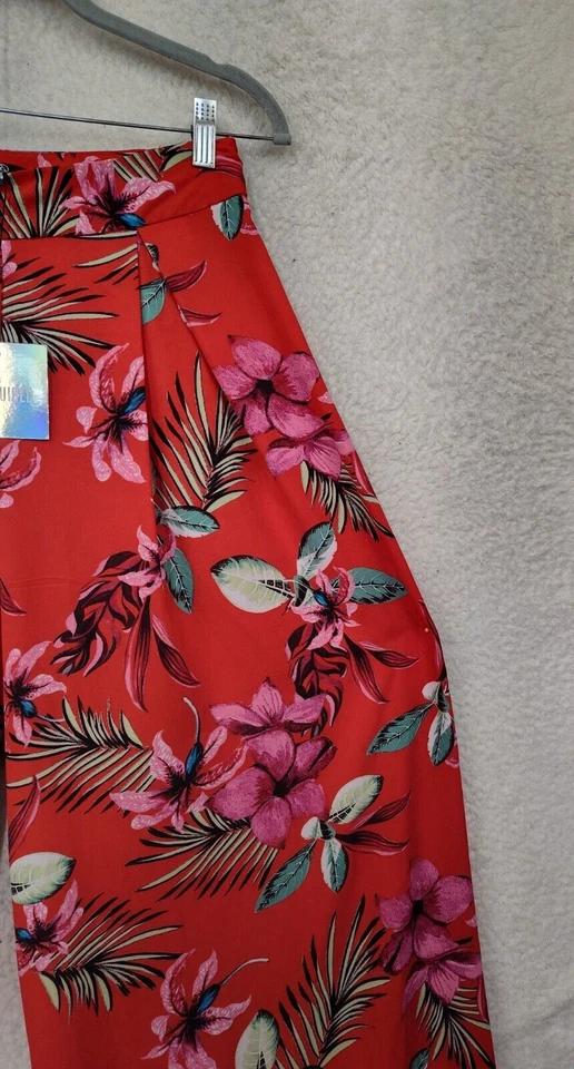 Pantalones Missguided Mujer 6 Rojo Floral 100% Poliéster Pierna Ancha Calce Informal Culotte Foto 3 de 4