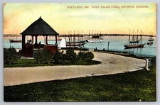 Fort Allen Park & Harbor Portland ME Sailboats Band Shell DB Postcard C1907 G16