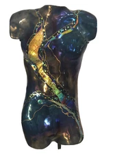 Studio Art Fusion Glass Modern LGTorso Sculpture signed By Karen Ehart Half Moon