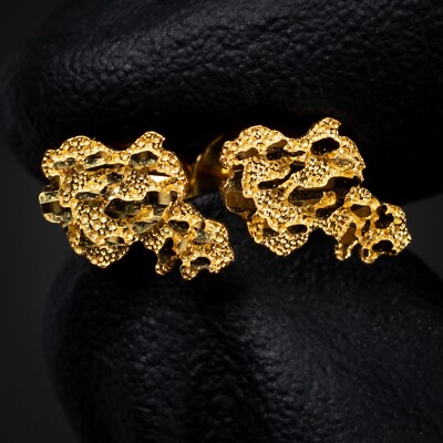 Men's Small 10K Solid Yellow Gold Diamond Cut Hip Hop Nugget Screw Back Earrings