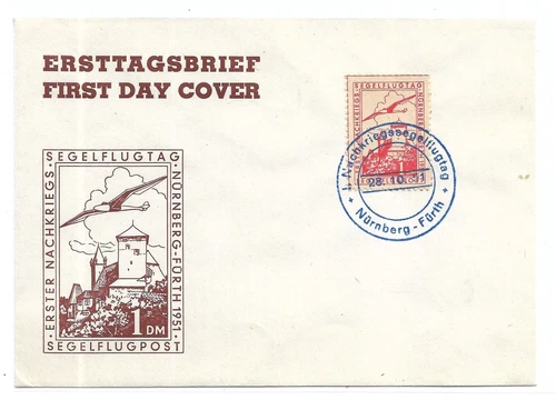 1951 Nurnberg to Furth, Germany Post War Gliding Days FDC (Glider mail) (63163)