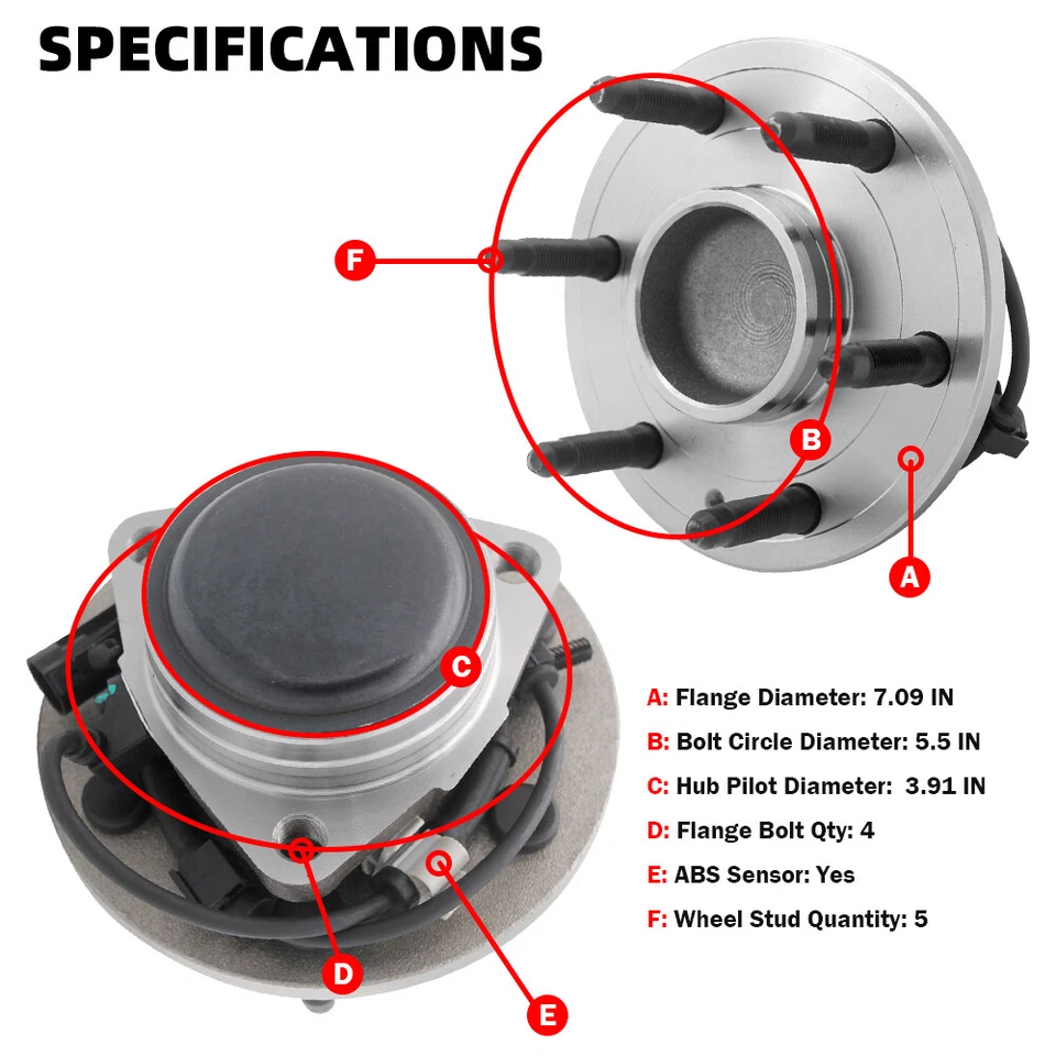 Buje de cojinete de rueda delantera 2x2 MOOG para Chevy GMC Silverado GMC Sierra 1500 6 tacos Foto 3 de 4