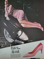 1960s Life Stride pink shoes sexy woman on car vintage fashion ad