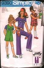 9390 Vintage Simplicity Sewing Pattern Girls 1970s Jiffy Jumpsuit Two Lengths 12