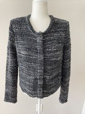 IRO Jacket Carene Women Sz 42/10 Tweed Knotted Boucle Wool-Blend Black Gray Snap
