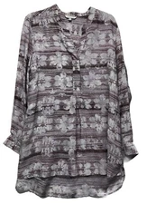 John Mark Womens Size M Purple Long Sleeve Pullover Silk Printed Top (K7)