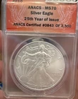 2010 American Silver Eagle ANACS MS-70 25th Year of Issue Low #0843 Of 2.5K