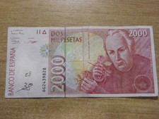 A 1992 Spain 2,000 Pesetas Banknote, Used folds but still crisp
