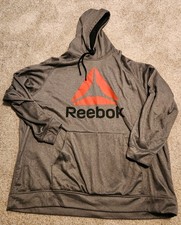 Reebok Mens 2XL XXL Graphic Logo Pullover Hoodie Fleece Lined Sweatshirt Gray