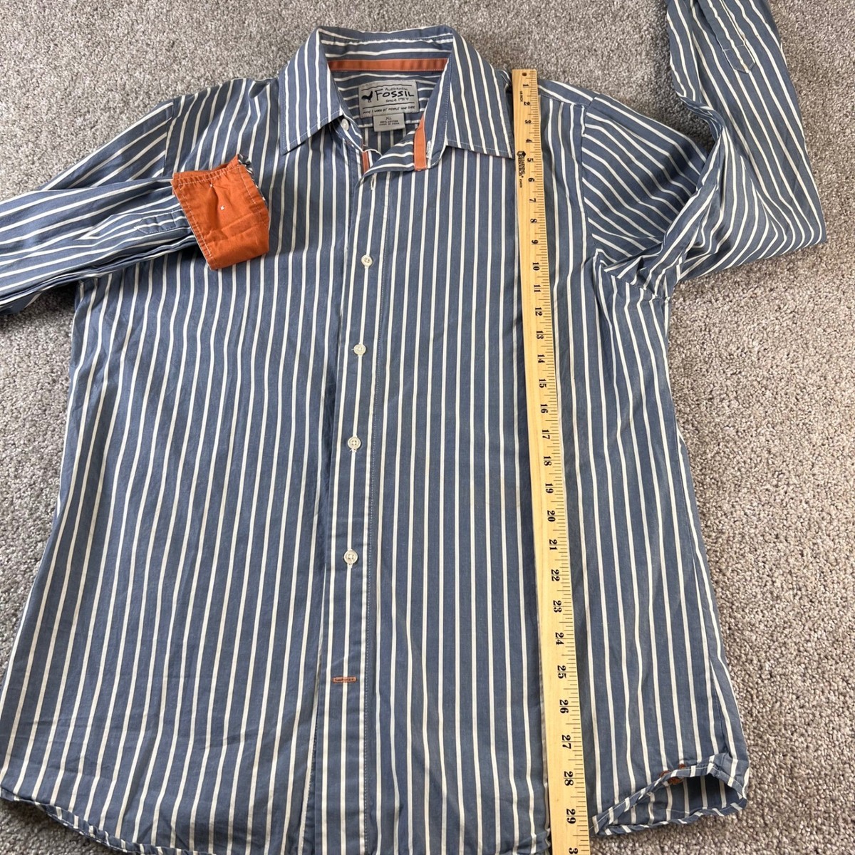 Fossil Striped Button Down Shirt Orange Cuff Detail Long Sleeve Preppy Casual XL View 3