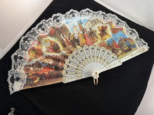 Spanish Style Folding Hand Fan With Flamenco Bullfighters from Spain White/Gold