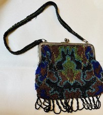 Art Deco 1920's Fringed Mini Micro Steel Beaded Bag: Germany