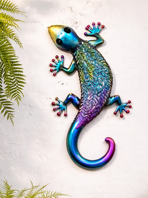 XL Metall Gecko Wanddeko 62 cm Gartenfigur Echse Balkon Terrasse Deko