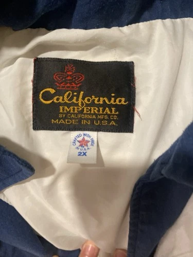 Vtg California Imperial Men’s 2XL Full Zip Windbreaker Moose Logo White/Blue image 2