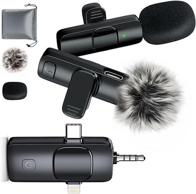 3-in-1 Mini Microphone for iPhone: Wireless Lavalier Microphones for iOS/Android