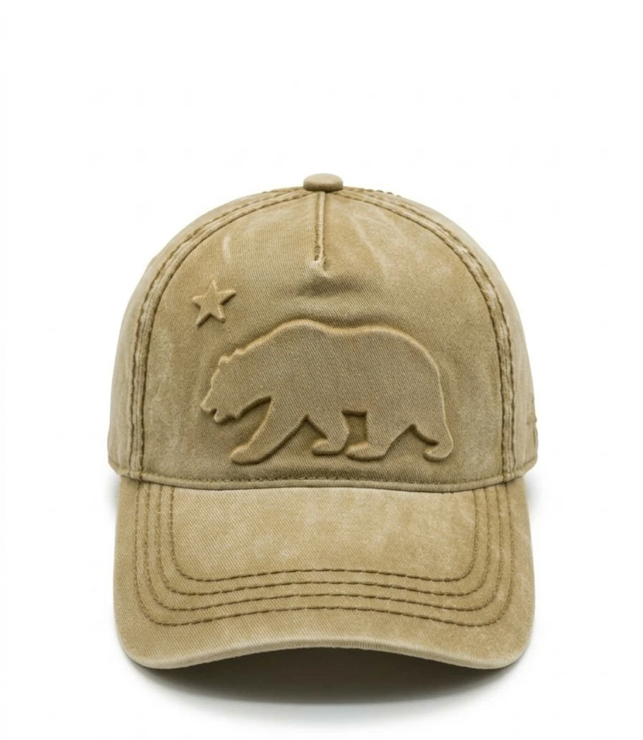 California Bear Embrodery Baseball Cap Washed Cotton Adjustable Unisex Adult Hat
